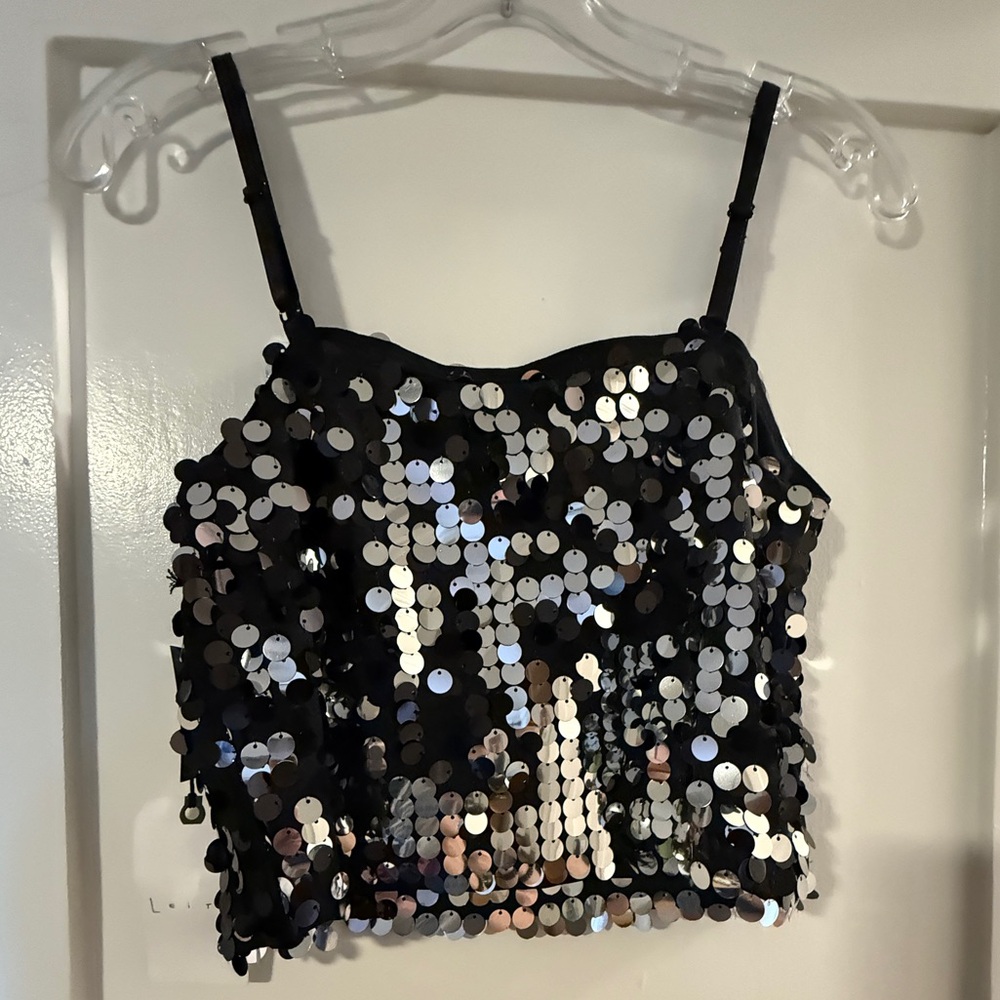 Leith Black Sequin Camisole Top